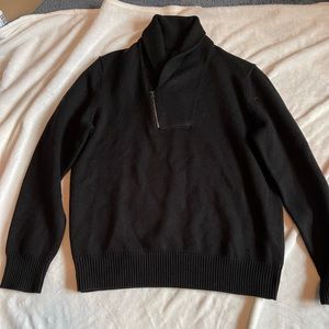 Banana Republic Monogram Black Merino Wool Shawl collar 1/4 zip sweater Large